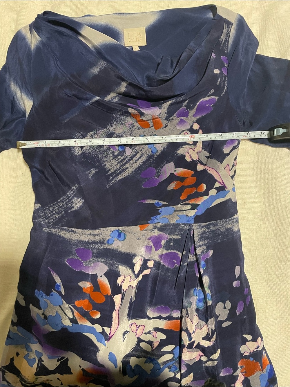 Anthropologie Silk Abstract Floral Cowl Neck Dress Size 0 - Picture 5 of 5